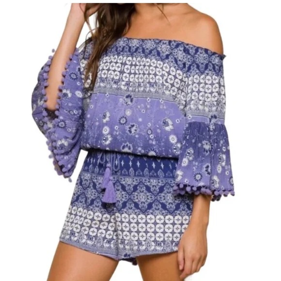 Anthropology White and Blue Textured romper - Picture 1 of 5